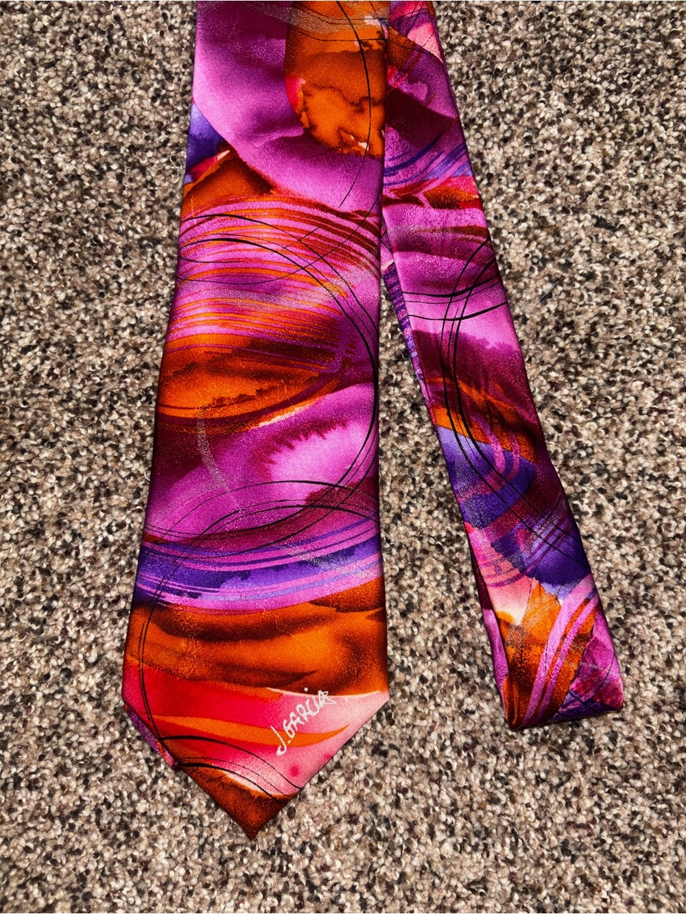 Jerry J Garcia Necktie Silk Tie  Collectors Edition Chinese Dragon Pink